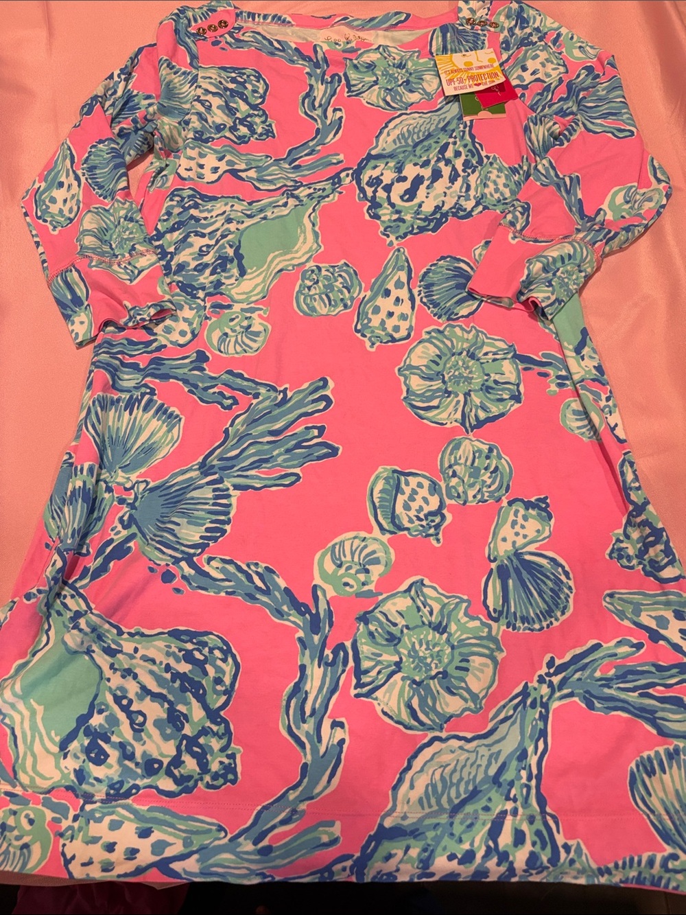 Lilly Pulitzer Sophie Dress L Barefoot Princess Pink Seashells UPF 50+ NWT